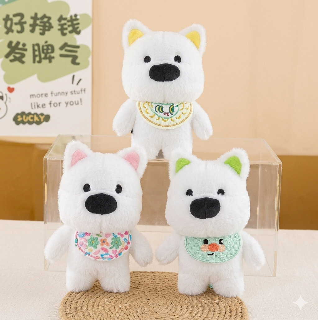 Kawaii West Highland White Terrier Plush Toy – Cute Soft Stuffed Dog with Colorful Outfit Accessories