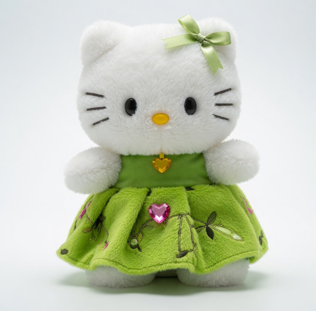 Sanrio Hello Kitty plush soft toy featuring a green dress